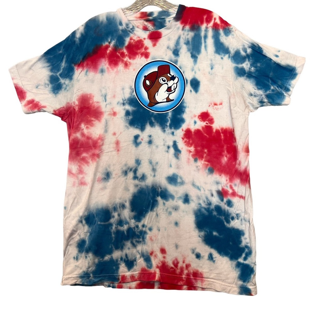 Buc-ee's 4th‎ Of July Shirt Mens L Tie Dye Red White Blue Get It Poppin Bucees